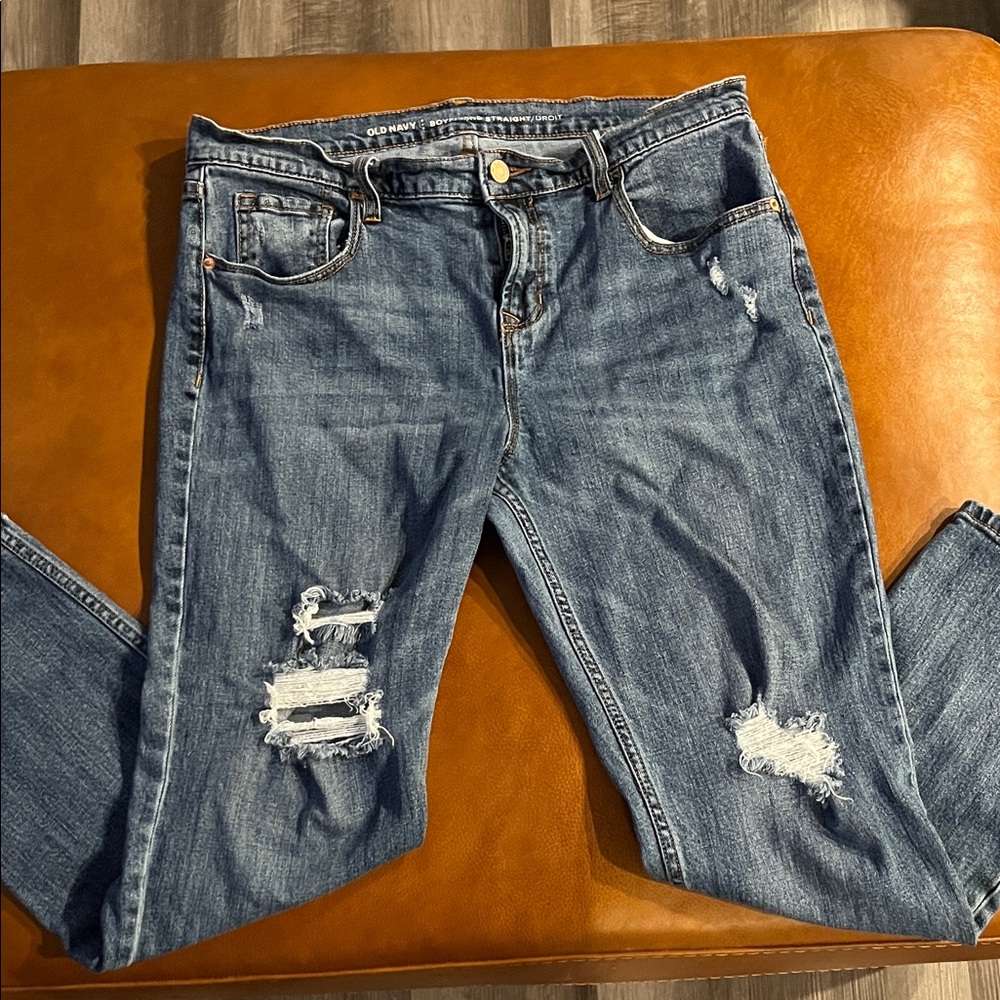 Old Navy Blue Distressed Boyfriend Jeans